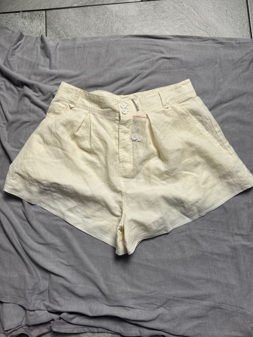 Free People Cream High-Waist Button-Front Shorts
